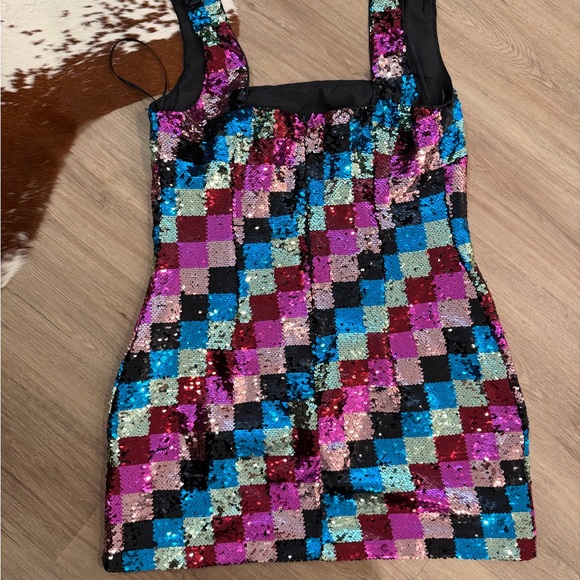 Nasty Gal sequin checkered mini dress - Picture 2 of 5